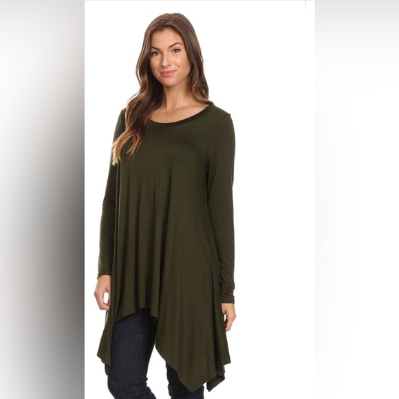 NWOT Reb & J 220 Women’s Olive Green Asymmetrical Dress Tunic Top Cover Up - Picture 6 of 8
